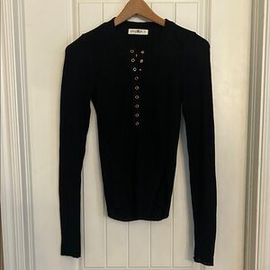 NATURAL LIFE S Henley Black Long Sleeve Top with Button Accents
